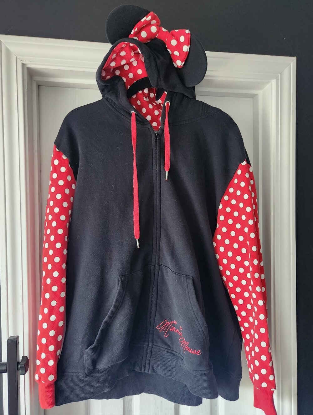 Disney Minnie Mouse Black & Red Polka Dot Zip-Up Hoodie